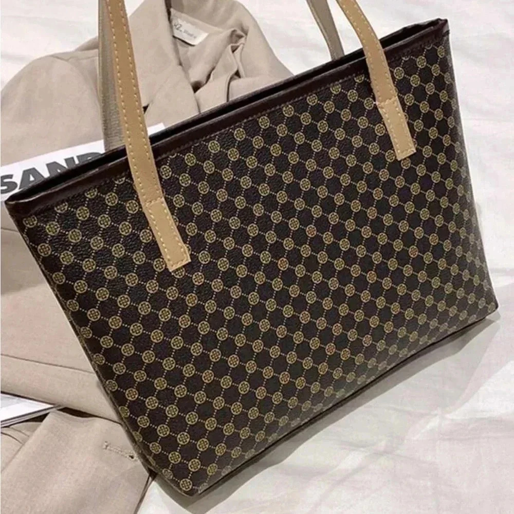 ⚠️Clearance Coffee Brown Patterned Large Shoulder Tote Bag - Picture 3 of 4